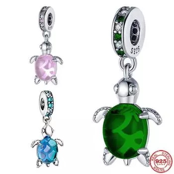 Новый 925 пробы стерлингового серебра сине-зеленый розовый черепаховый подвесной шарм бусина подходит для оригинального браслета кулон DIY ювелирные изделия для женщин