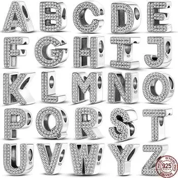 Новый 925 Серебро 26 букв Алфавит Шарм Браслеты из Бисера Кулон Серебро DIY Ювелирные Изделия