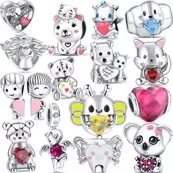 Новый 925 серебро мультфильм пчела ангел мальчик девочка держит сердце сверкающие бусины подходят оригинальный браслет-подвеска женские роскошные ювелирные изделия