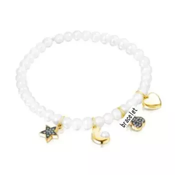 Новый 925 Серебряный браслет Bague Femme Argent Gold Bear, женские украшения, жемчужная цепочка, изысканные испанские украшения Bear 918441590 18cm