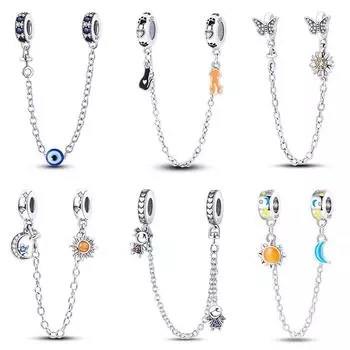 Новый 925 серебряный цвет сглаза, звезды, луна, бабочка, кошка, защитные цепочки, подвески, бусины, подходят для браслетов Diy 925, DIY ювелирные изделия