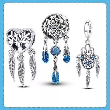 Новый 925 Серебряный Духовный Ловец снов Шарм Перо Ловец снов Бусины Подходит для браслета Подвески Ювелирные изделия