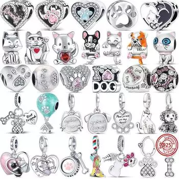 Новый 925 серебряный кулон для домашних животных, кошек и собак, принт лапы, кость, лучший друг, щенок, милые бусины, подходят оригинальные подвески, браслет, ювелирное изделие, подарок