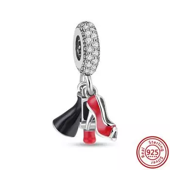 Новый 925 Серебряный мешок Луки Губная помада Радуга Сердце Воздушный шар Бабочка Цветы Мама Красочные бусины Подходит Подвески Браслет Ювелирные изделия