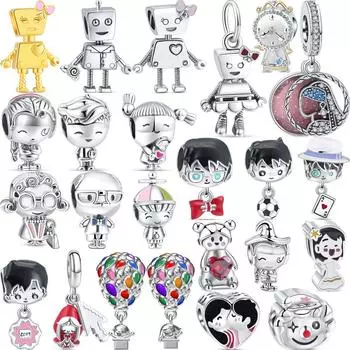 Новый 925 стерлингового серебра милый робот мальчик девочка мужчина женщина семейный кулон DIY бусины подходят оригинальный браслет с подвесками женские ювелирные изделия