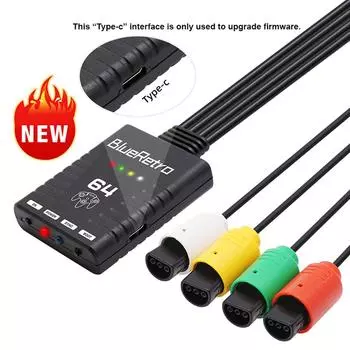 Новый адаптер беспроводных контроллеров Blueretro для консоли N64 Nintendo 64, геймпад, совместимый с контроллером PS5 PS4 Switch чёрный