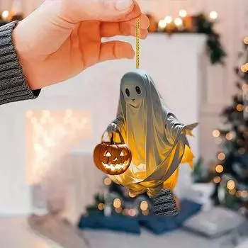 Новый акриловый плоский 2D Хэллоуин тыква эльф милый призрак привидение зеркало заднего вида автомобиля кулон рюкзак дверная ручка кулон
