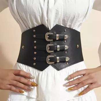 Новый эластичный пояс женский широкий заклепочный панк-стиль декоративный пояс с юбкой модный и универсальный эластичный пояс 68cm бездна
