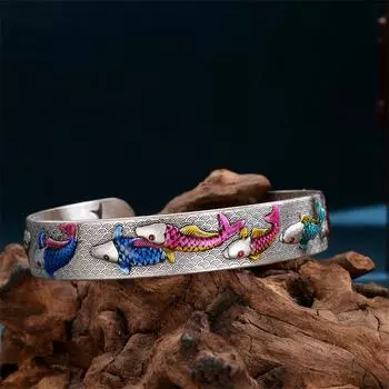Новый эмалевый браслет, женский китайский шикарный браслет с рыбой каждый год. Перегородчатый король имеет много рыбы, антикварный открывающийся браслет, подарок на день рождения Adjustable size