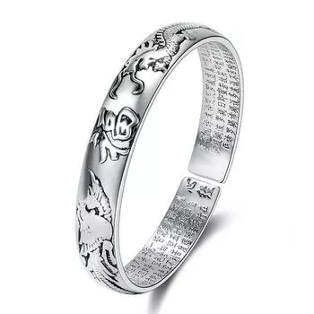 Новый антикварный тайский серебряный браслет, оптовая продажа женских изделий ручной работы в этническом стиле, классический браслет «Благословение сердца дракона и феникса», черный браслет Adjustable size