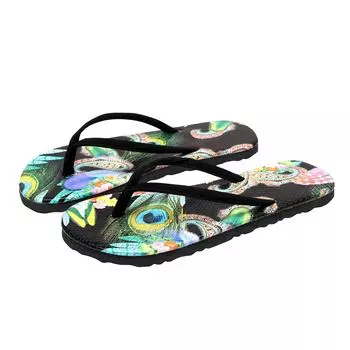 Новый этнический стиль, цветы, пляжные тапочки, женские летние приморские нескользящие шлепанцы с толстой подошвой, модные сандалии на танкетке 36 чёрный