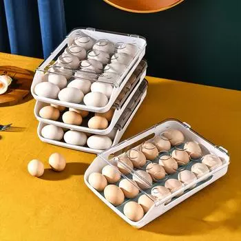 Новый автоматический вращающийся ящик для яиц, кухонные принадлежности, органайзер для хранения в холодильнике, бытовой прозрачный ящик, поднос, экономящий место синий