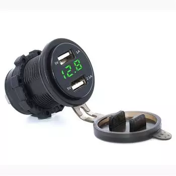 Новый автомобиль мотоцикл двойной USB зарядное устройство розетка 3.1A зеленый светодиодный вольтметр красный