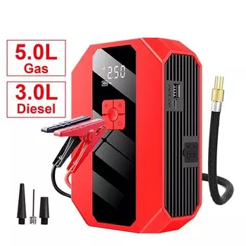 Новый автомобильный аварийный стартер воздушный насос многофункциональный 4-в-1 воздушный компрессор 16800 мАч внешний аккумулятор автомобильный стартер запустите автомобильный шиномонтаж красный