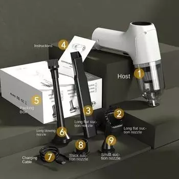 Новый автомобильный беспроводной пылесос 15000pa со встроенными функциями всасывания и выдувания, мощный бытовой портативный портативный пылесос темно-серого