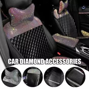Новый автомобильный чехол на сиденье Diamond Non-slip Cushion Buling Crystal Leather Breathable Cool, цельный женский аксессуар для салона автомобиля