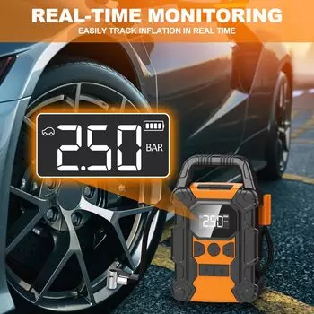 Новый автомобильный насос для накачивания шин 60 л/мин, портативный цифровой дисплей, электрический насос для накачивания шин, беспроводной автомобильный воздушный насос высокой мощности оранжевый