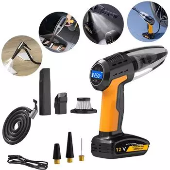 Новый автомобильный пылесос 4 в 1, бытовой портативный пылесос с высокой силой всасывания 6000 Па, проводной/беспроводной стиль с аккумулятором емкостью 6000 мАч Wired style жёлтый