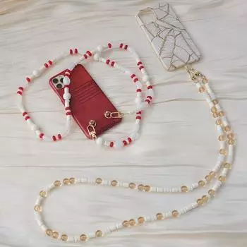 Новый аксессуар для телефона, цепочка для мобильного телефона, анти-потерянный универсальный карамельный бисер, милый чехол на плечо, шею, через плечо, ремешок для телефона, чехол-держатель, цепочки 120CM бежевый