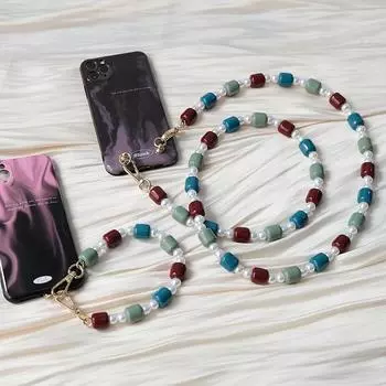 Новый аксессуар для телефона, часть цепи для мобильного телефона, универсальный универсальный ремешок с бусинами, ремешок через плечо, через плечо, чехол для телефона, цепочка-держатель 120CM синий