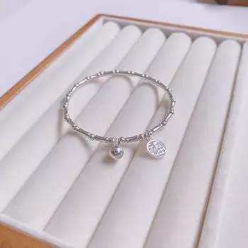 Новый бамбуковый браслет в китайском стиле, полный удачи, простой и нишевый браслет из чистого серебра, браслет для молодых женщин 6CM