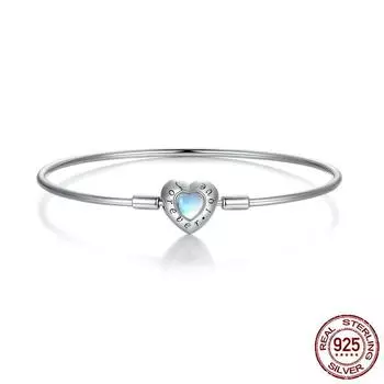 Новый базовый браслет с лунным камнем в форме сердца, который можно носить отдельно как серебряный браслет Love S925 с платиновым покрытием 17CM