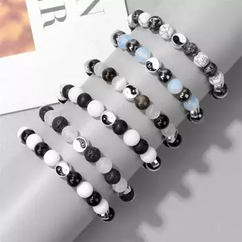 Новый белый кошачий глаз опаловый браслет с бусинами, модный браслет Тай Чи Инь Ян, черный стеклянный бисер, энергетические браслеты для мужчин и женщин, ювелирные изделия для лучшего друга
