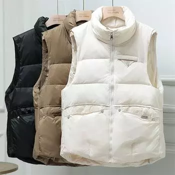 Новый белый утиный пух легкий пуховый жилет женский короткий жилет заклепочный жилет жилет верхняя одежда осень и зима прилив S чёрный
