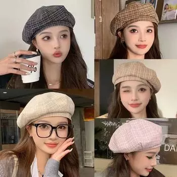 Новый берет, женственный повседневный плед, простая шляпа художника, литературная шляпа-бутон, нишевая шляпа газетчика M56-58cm чёрный