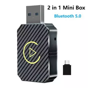 Новый беспроводной адаптер CarPlay Android Auto 2 в 1, беспроводной WiFi BT5.0, умный ключ Plug and Play, беспроводной мини-бокс, быстрое подключение чёрный