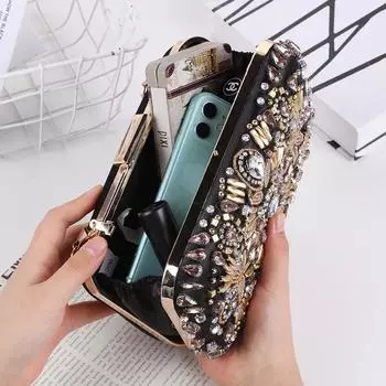 Новый бисерный вышитый ужин, вечеринка банкет дамский клатч свадебный вечер вечерний подарочный пакет коричневый