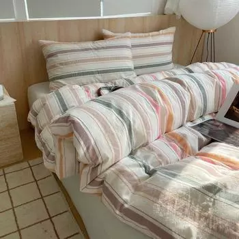 Новый Blogger Wind All Cotton Yarn-shed Striped Check Swashed Single Bed Cover Student Universal Duvet 200x230 220x240 Постельное белье 150x200cm 1pcs