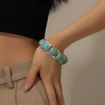 Новый богемный эластичный браслет с зеленым камнем, индивидуальный браслет в стиле ретро, модный ювелирный браслет высокого качества 18cm зелёный