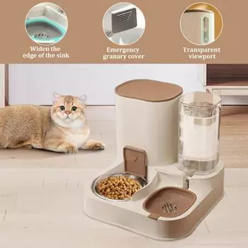 Новый большой емкости для домашних животных, диспенсер для воды, сухая и влажная сепарация для автоматической кормушки, питьевая вода, контейнер для еды темно-коричневого