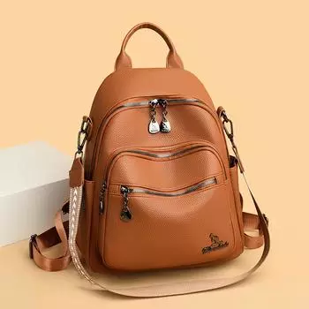 Новый большой рюкзак из натуральной кожи с узором личи для женщин с многофункциональным многокарманным рюкзаком на одно плечо для женской школьной сумки