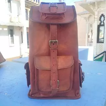 Новый большой рюкзак ручной работы из натуральной козьей кожи, дорожный рюкзак для ноутбука, спортивная сумка 20 x 10 x 10 in коричневый