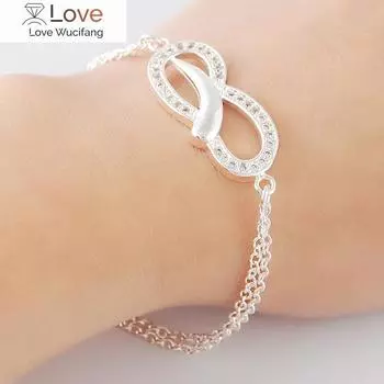 Новый браслет 925 Серебряный прозрачный Cz браслет с подвесками для женщин свадебные украшения подарок 20CM