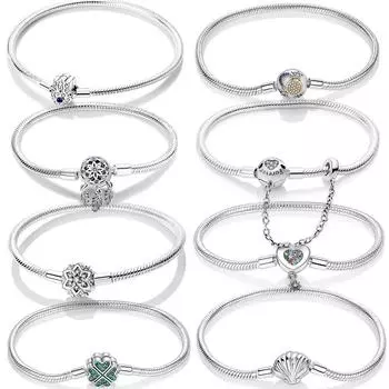 Новый браслет-цепочка из стерлингового серебра 925 пробы со сверкающими ручными змеями, подходит для оригинальных очаровательных бусин, женские дизайнерские ювелирные изделия 17cm