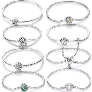 Новый браслет-цепочка из стерлингового серебра 925 пробы со сверкающими ручными змеями, подходит для оригинальных очаровательных бусин, женские дизайнерские ювелирные изделия 17cm