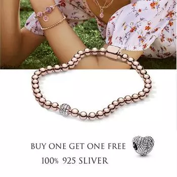 Новый браслет-цепочка «змея» из стерлингового серебра S925 с застежкой «O» в виде короны, подходит для оригинальных серебряных подвесок для женщин, самодельных ювелирных изделий 16cm розовый