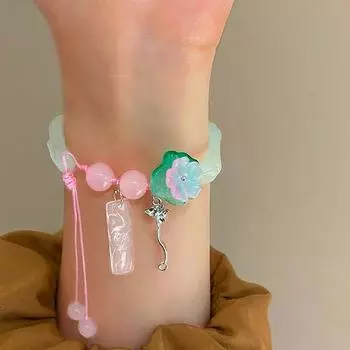 Новый браслет из бамбука Lianhua с листьями лотоса, модный регулируемый браслет с кисточками в стиле ретро, женский повседневный подарок на вечеринку