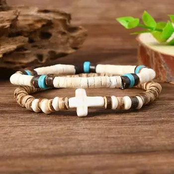 Новый браслет из бирюзы и кокосовой скорлупы на эластичной леске для мужчин белый