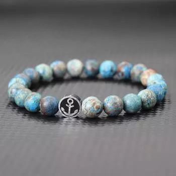 Новый браслет из бисера из камня цвета обсидиана, эмпирей, для мужчин, из нержавеющей стали, регулируемый браслет-якорь, для пар, ювелирные изделия для рук, Pulsera