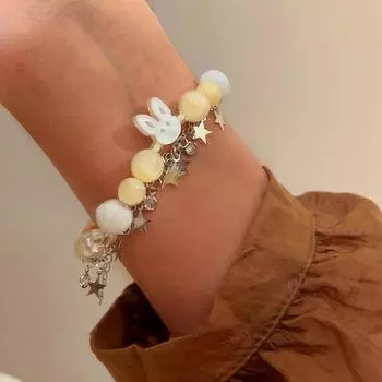 Новый браслет из бисера в виде кролика и звезды, модный браслет с кисточками и пятиконечной звездой, регулируемые ювелирные изделия для женщин и девочек, подарки