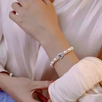 Новый браслет из искусственного жемчуга с регулируемыми цветами и бриллиантовыми браслетами для дам в качестве подарка на свадьбу