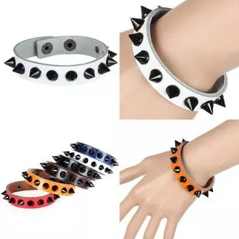 Новый браслет из искусственной кожи в стиле панк, готического рока с заклепками и шипами, браслет-манжета, браслет, новые браслеты, кожаные браслеты с конусными заклепками красный