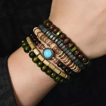 Новый браслет из кокосовых бусин на эластичной леске для мужчин разноцветный