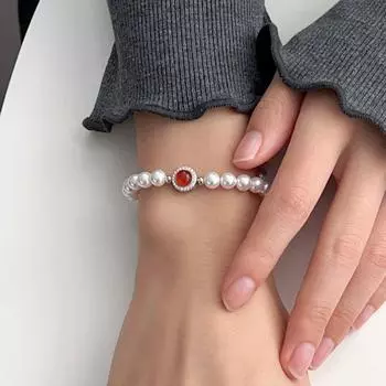 Новый браслет из красного кристалла и бисера, модный браслет с имитацией жемчуга, подарок на вечеринку