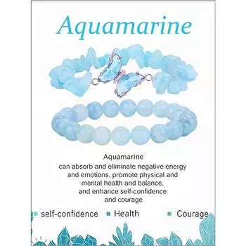 Новый браслет из натурального камня 8 мм на эластичной нити с необработанным камнем, набор браслетов-бабочек для женщин аквамарин