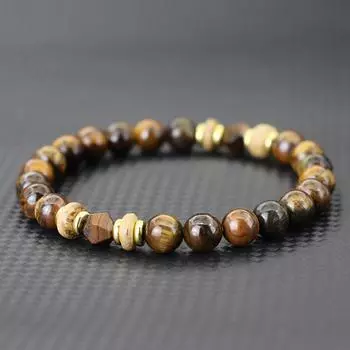 Новый браслет из натурального камня оникса и тигрового глаза для мужчин и женщин, латунные деревянные бусины, браслет-подвеска для пары, 8 мм, бисерный браслет, Pulsera